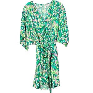 Cupshe Women Green Pink Abstract Leopard Print Wrap Romper Large